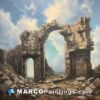 Painting of ruins with an archway