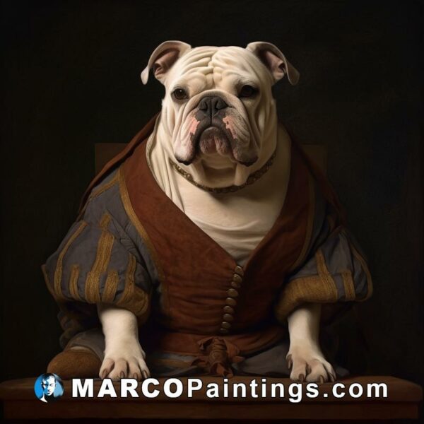Painting of the bulldog dressed up for the renaissance