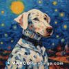 Painting of the white dalmatian with starry night background