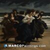 Painting of women running on the beach
