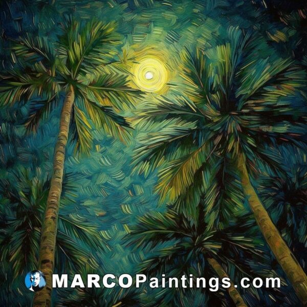 Painting palm trees under full moon fine art print