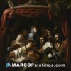 Painting shows people with a jesus sitting on a couch