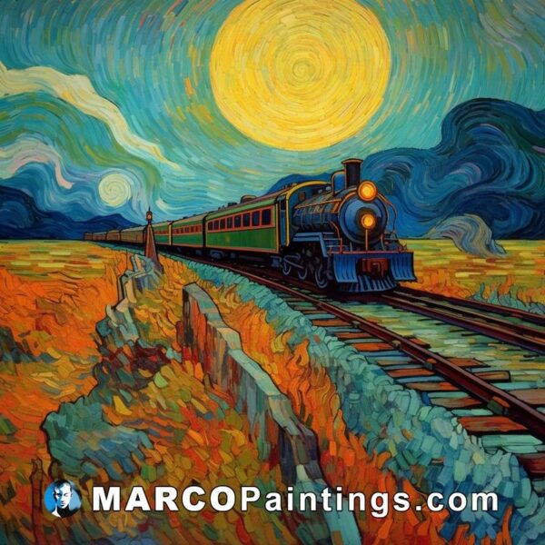 Painting train in moonlight painted gilda person