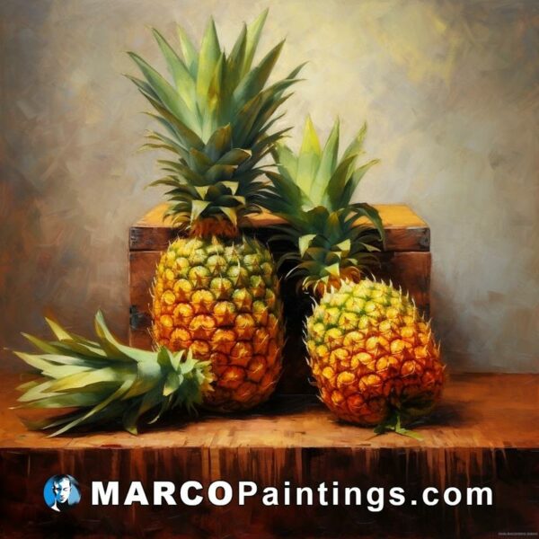 Painting two pineapples on a shelf