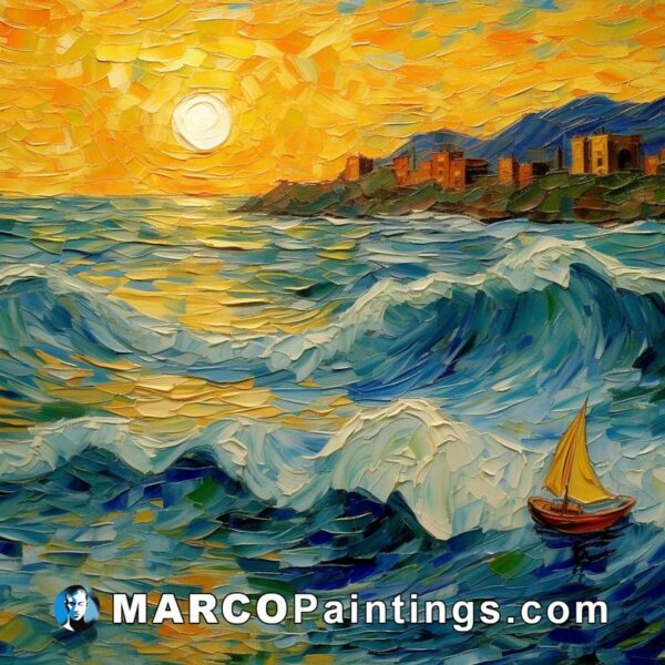 Paintings seascape sunsetboats blue blue ffl 055 fine arts painting