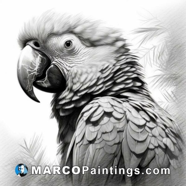 Parrot illustration in black and white by artist jim rae