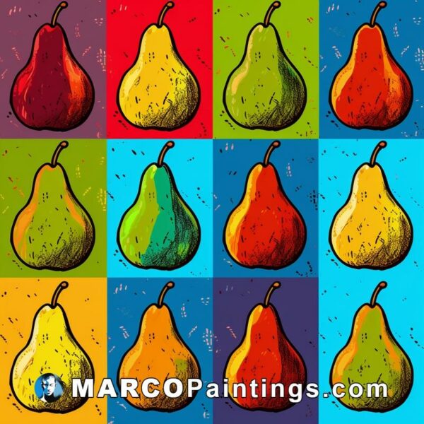 Pears in different colors in different squares