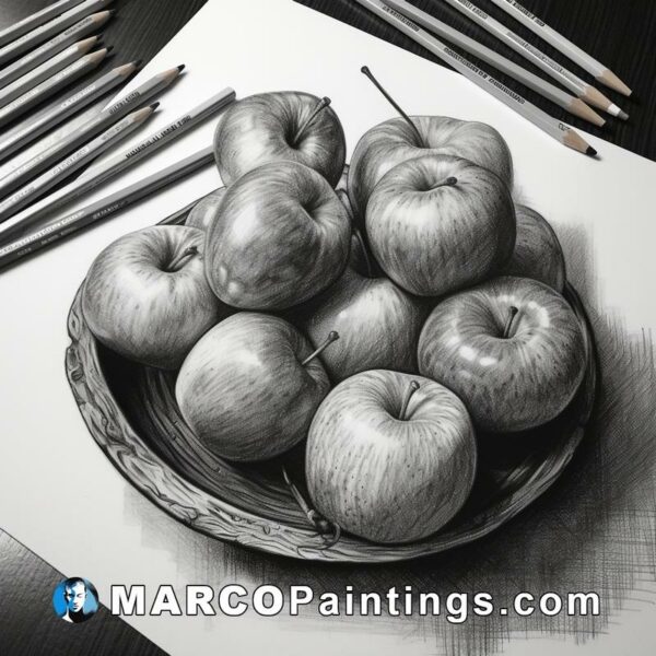 Pencil drawing of apples and pencils