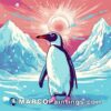 Penguin with sun on pink ice polar penguin illustration