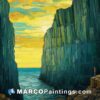 Person painting abstract of cliffs overlooking the ocean