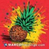 Pineapple on red background with a splashed paint background