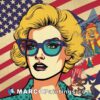 Pop art american woman with sunglasses and stars background