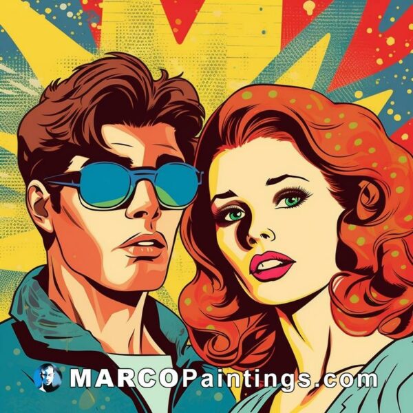 Pop art style retro mashup of a couple in sunglasses