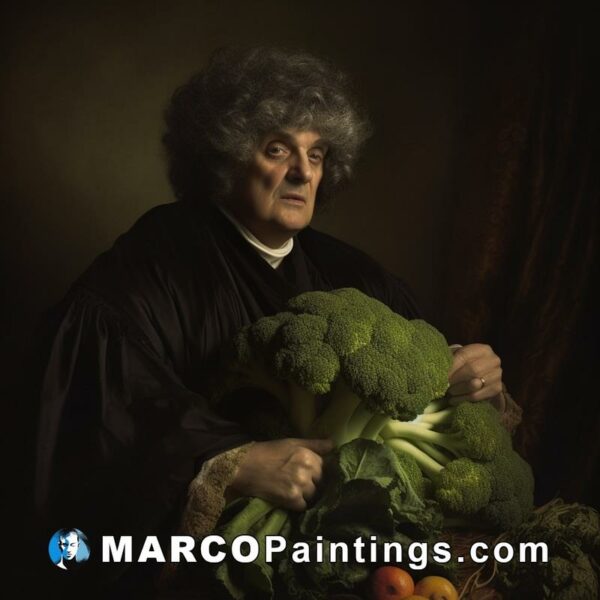 Portrait of a person holding broccoli