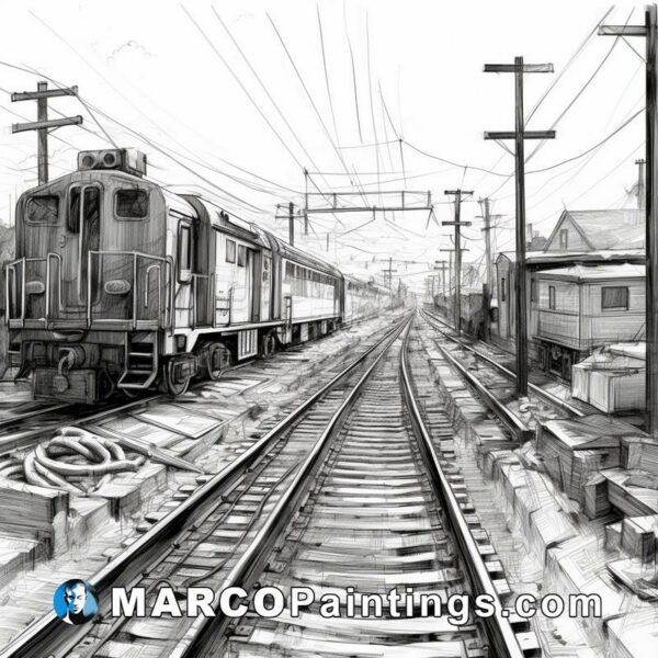 Railroad illustration drawn in black and white