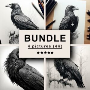 Raven Black White Draw Sketch Bundle