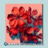 Red geranium flowers on blue background canvas on wall