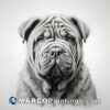 Shar pei dog drawing in black and white