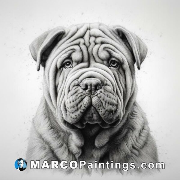 Shar pei dog drawing in black and white
