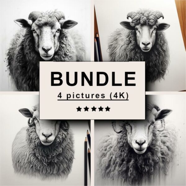 Sheep Black White Draw Sketch Bundle