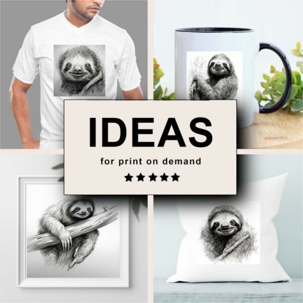 Sloth Black White Draw Sketch Merchandising