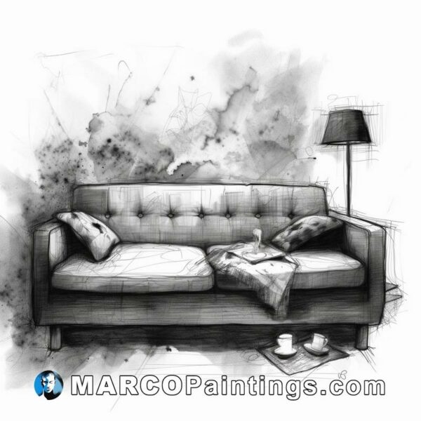 Sofa drawing with watercolor on the wall