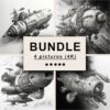 Spacecraft Black White Draw Sketch Bundle