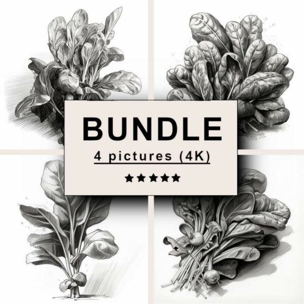 Spinach Black White Draw Sketch Bundle