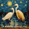 Starry night between two egret paintings