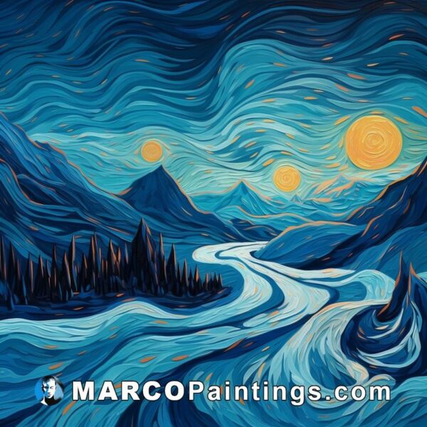 Starry night on the mountains painting