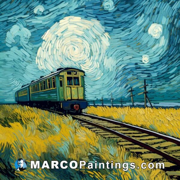 Starry night train painting stock