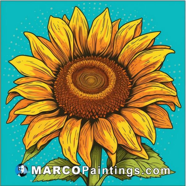 Sunflower art illustration yellow flower on blue background