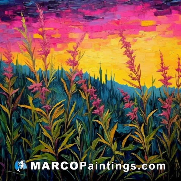 Sunset over wildflowers acrylic saskatchewan 16x20 painting by linda hays