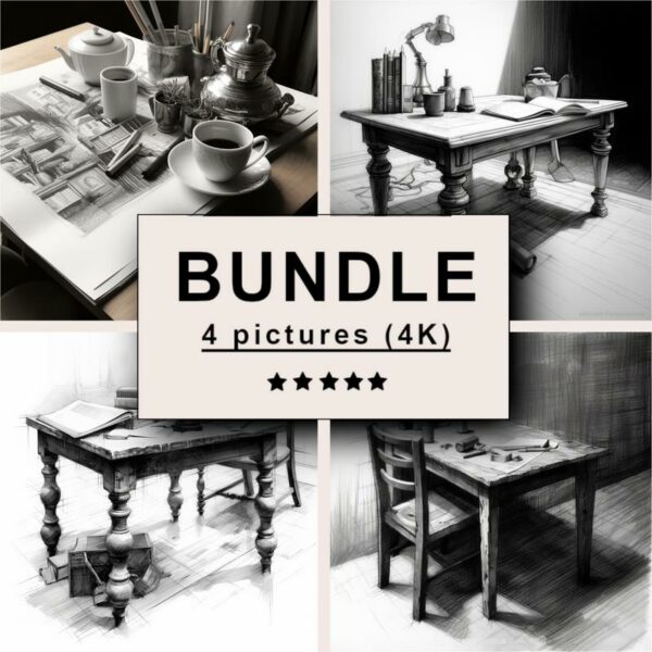 Table Black White Draw Sketch Bundle