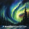 The aurora bore over a snowy forest canvas painting