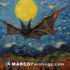 The bat is flying and is painted by van gogh