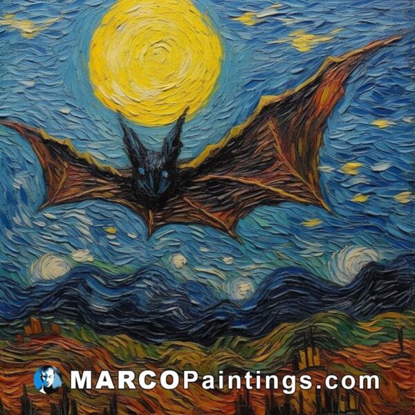 The bat is flying and is painted by van gogh