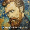 The bearded man is painting in a golden background