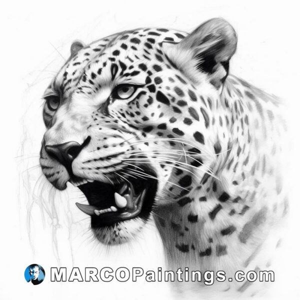 The drawing of a leopard with its mouth open