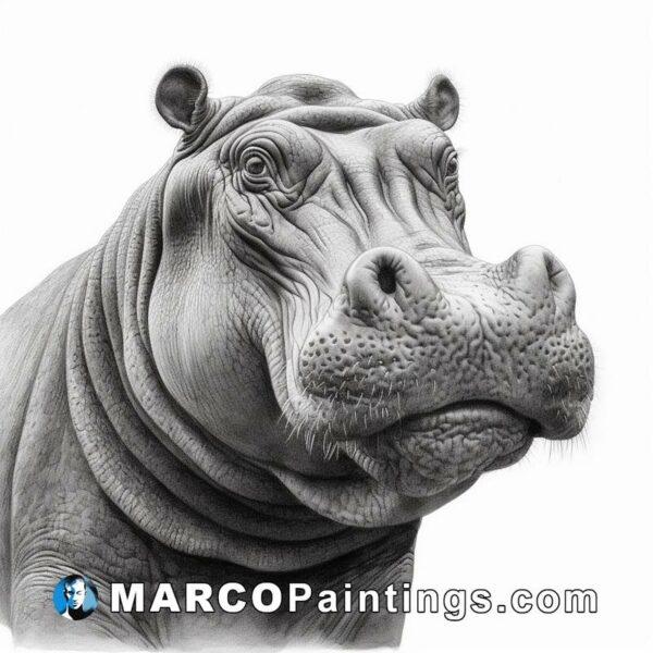 The hippo has been depicted as a pencil drawing