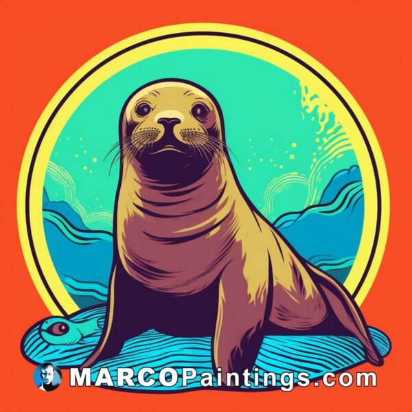 The illustration shows a seal in the ocean