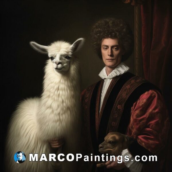 The man is holding the llama