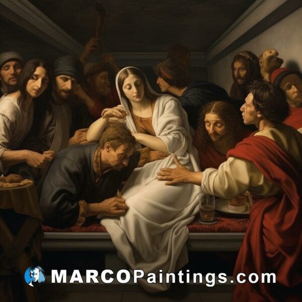 The painting jesus is on his left side