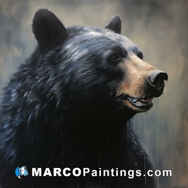 The painting of a black bear with the rain falling on it