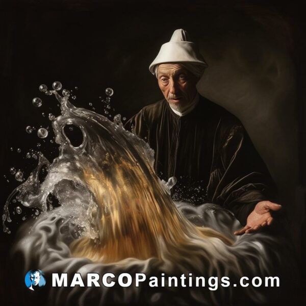 The painting of a man splashing water in an empty cup