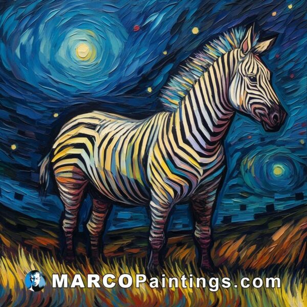 The painting of a zebra standing under the stars