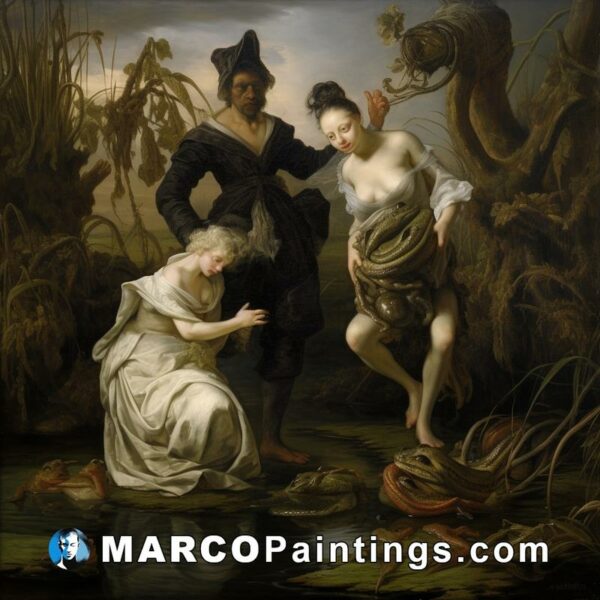 The painting showing two women and frogs