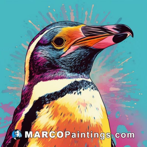The penguin was drawn on a colorful background
