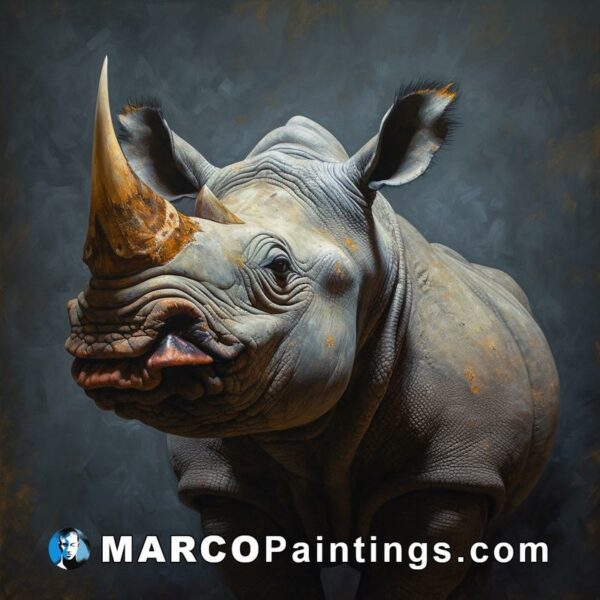 The rhino is painted in oil on canvas