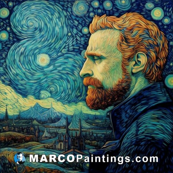 The starry night with the man from van gogh
